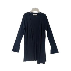 Pontielle Black Ribbed Knit Cardigan Duster Open Front Bell‎ Sleeve Large